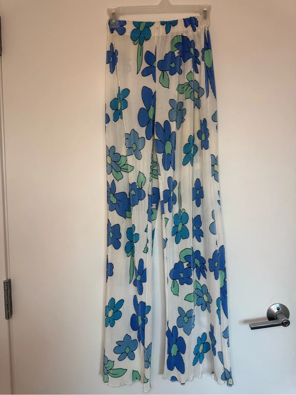 Retro Blue Floral Pleated Blouse Skirt Matching Set Festival Boho Hippie Groovy